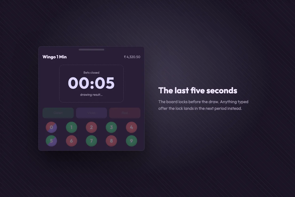 Game board locked five seconds before the draw, with the colour buttons greyed out